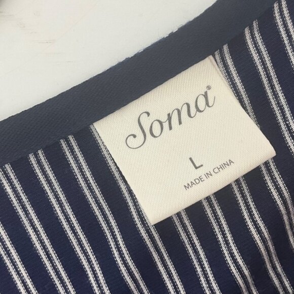 Soma L Navy White Striped Sleeveless Wrap Maxi Dress Belted Ruffle Hem Coastal - Picture 7 of 12